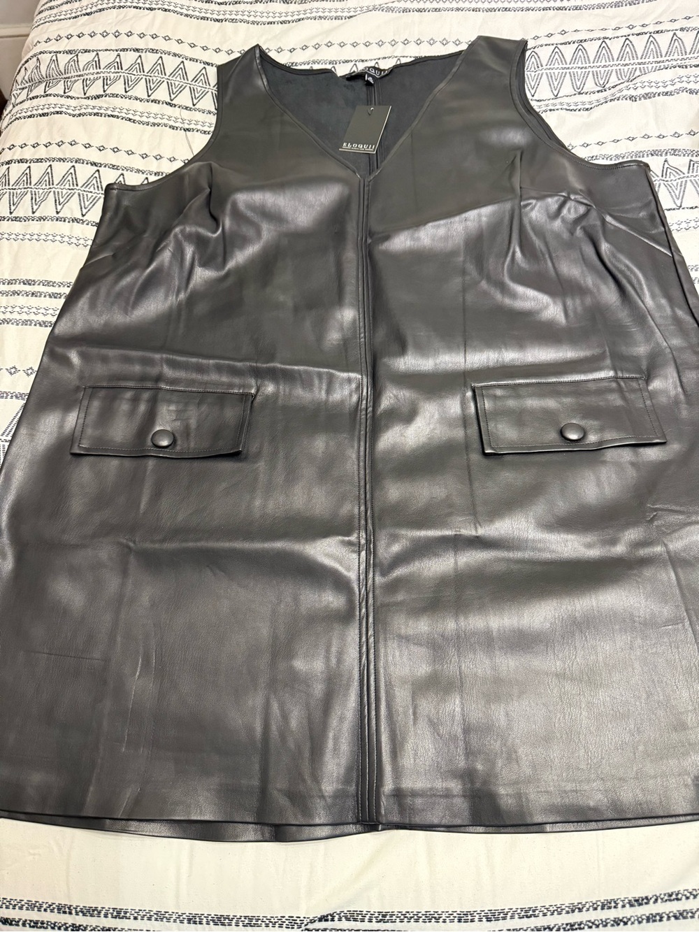 Eloquii Black Faux Leather Sleeveless Dress with Pocket Flaps